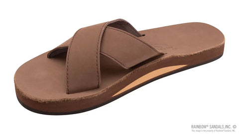 Premier Leather Top Sole Single Layer Arch Cross Strap Flat Stitch Slide