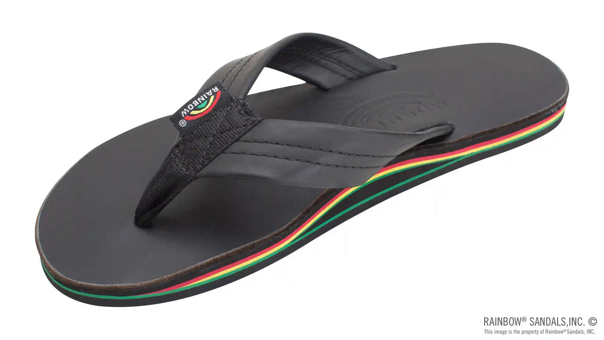 The Rastafarian - Single Layer Classic Black Leather with Rasta Mid Sole and 1" Strap